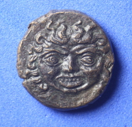 Sicily, Kamarina, AE Tetras or Trionkia, Gorgon and Owl, 420-410 BC