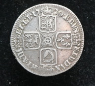 George I, Silver Shilling, 1720, Error B of BRVN on Reverse Restruck Over W(?), RARE, Reverse