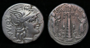 C Minucius Augurinus, Silver Denarius, Columna Minucia, 135BC