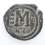 Byzantine, Justin II & Sophia Bronze Follis, Nicomedia Rev