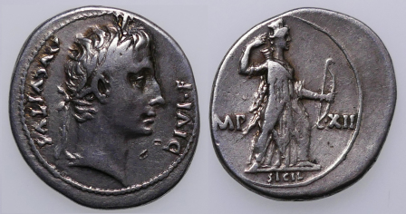 Augustus, Silver Denarius, Lugdunum, 10 BC, RARE