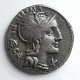P. Porcius Laeca Silver Denarius, Roma/Military Figure, 110-109BC, O
