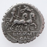 L. Memmius Galeria, Serrated Silver Denarius, Saturn/Venus, 106BC, R