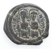 Byzantine, Justin II & Sophia Bronze Follis, Nicomedia Obv